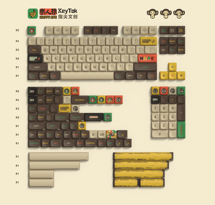 KeyTok - 樂人猿 Happy Ape 熱昇華 PBT鍵帽組 KDA高度 171鍵帽組 - Fin Shop Taiwan
