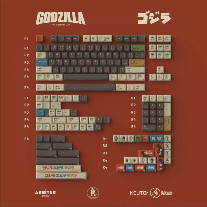 黑色經典哥吉拉 五面熱昇華 鍵帽 Smile高度 PBT材質 173鍵 - Fin Shop Taiwan