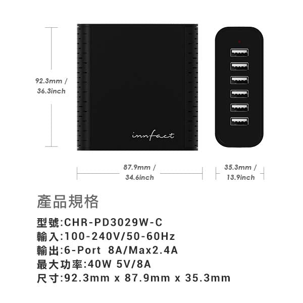 黑閃8A六孔USB充電器 - Tesoro Taiwan